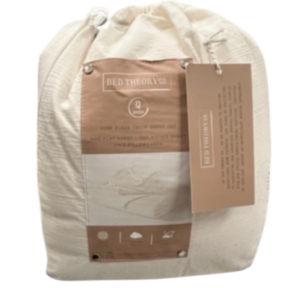 Bed Theory Co. Four Piece Gauze Queen off White Flax Sheet Set Soft Texture